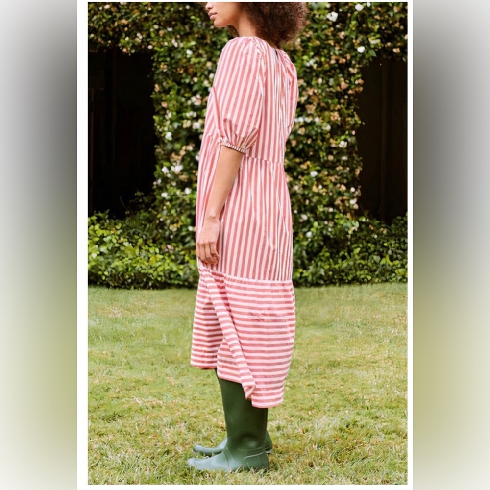 THE GREAT. Striped Red and White Midi Dress - Picture 2 of 8